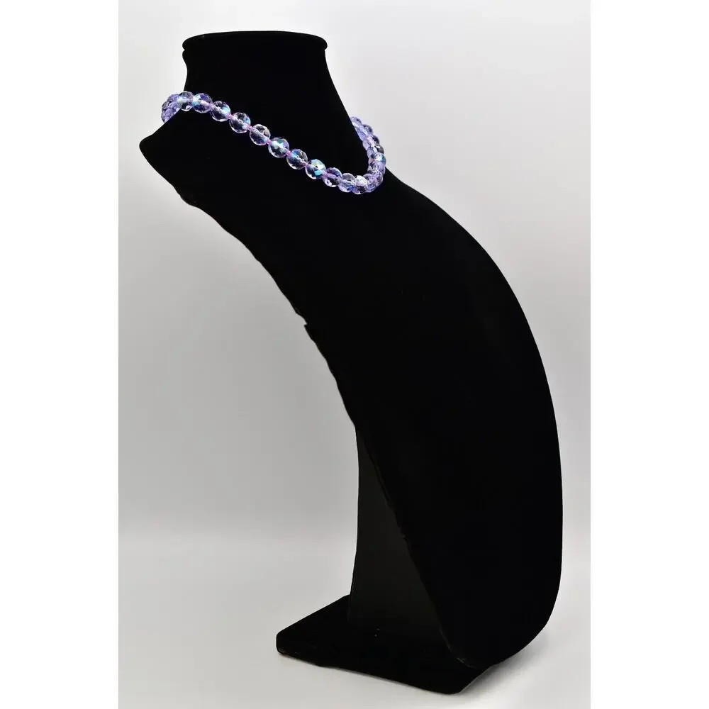 Vintage Crystal Collar Necklace Glass Beaded Purple Lavender Heavy Chunky BinBD